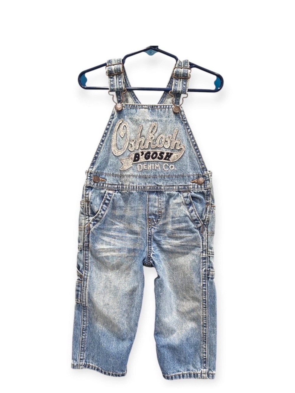 Oshkosh Toddler 2T Blue Unisex‎ Denim Overalls Stretch Embroidered 100% Cotton